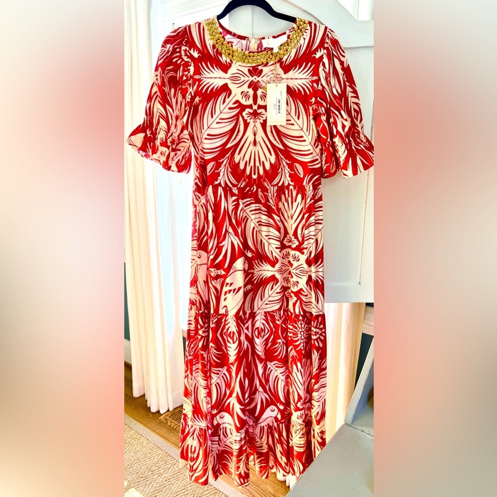 Sheridan French Dress Boho Maxi Michola Red Floral vacation sz S